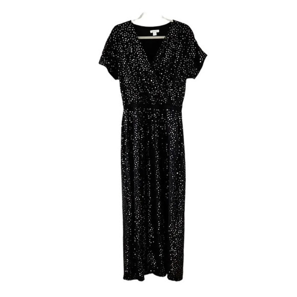 Garnet Hill Black Sequin Maxi Dress Women’s Size‎ Small Cotton Blend Sparkles S - Picture 1 of 7